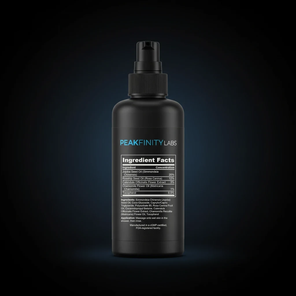 Hydrating Shower Oil with Jojoba & Vitamin E back label and ingredient panel