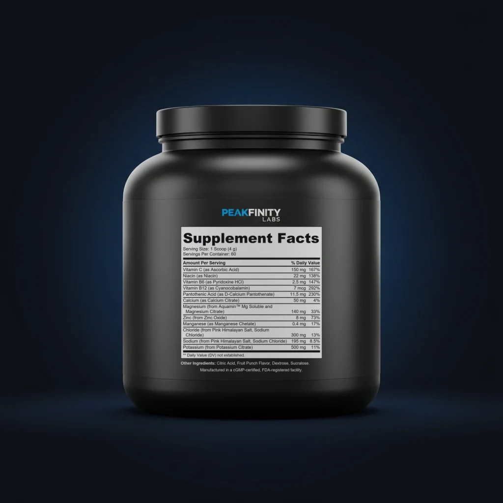 Hydration Powder (Fruit Punch) back label and ingredient panel