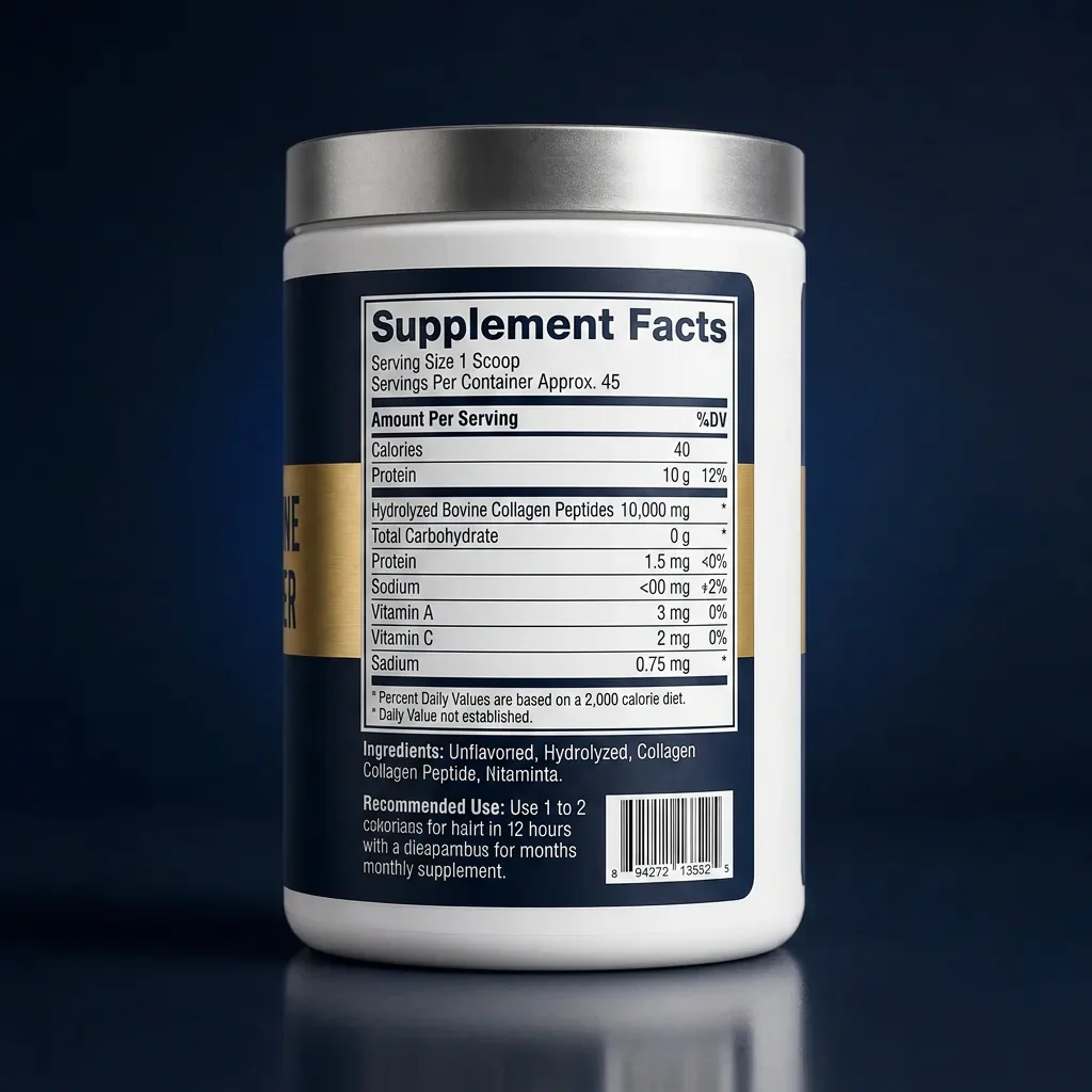 Grass-Fed Hydrolyzed Bovine Collagen Peptides (Types I & III) — representative back label artwork (Supplement Facts panel)