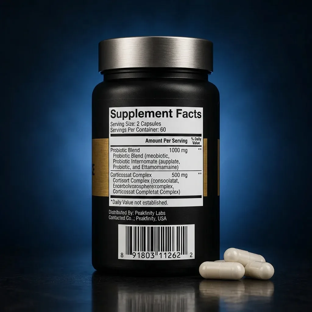 Immune Defense & Cortisol Balance Capsules with Probiotics — representative back label artwork (Supplement Facts panel)