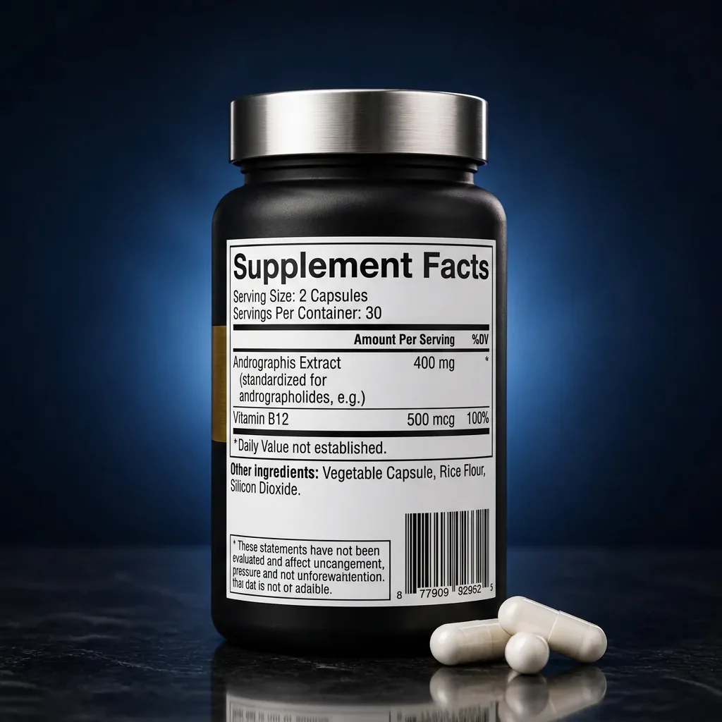 Comprehensive Immune Defense Capsules with Andrographis & B12 — representative back label artwork (Supplement Facts panel)
