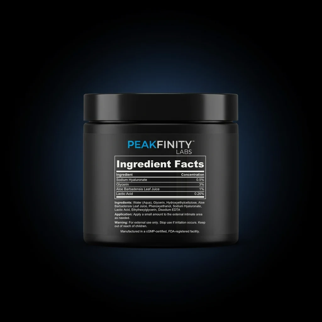 Intimate Moisturizing Gel with Hyaluronic Acid back label and ingredient panel