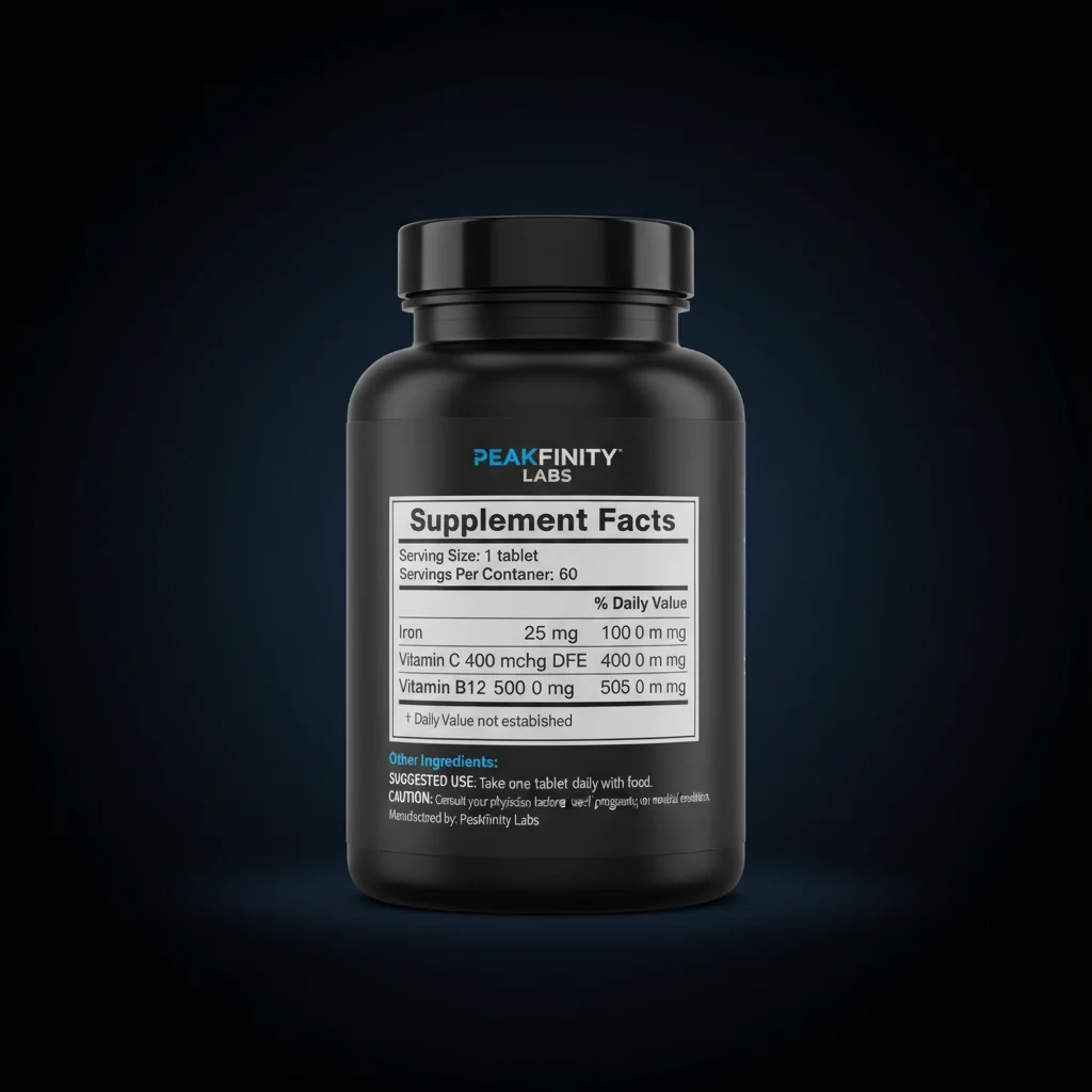 Iron Bisglycinate with Vitamin C & Folate Tablets — back label / ingredients panel