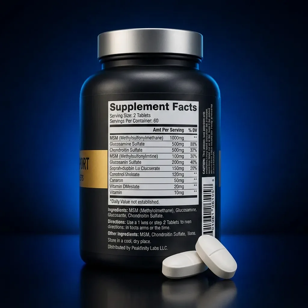 Joint & Bone Support Complex with MSM and Chondroitin — representative back label artwork (Supplement Facts panel)