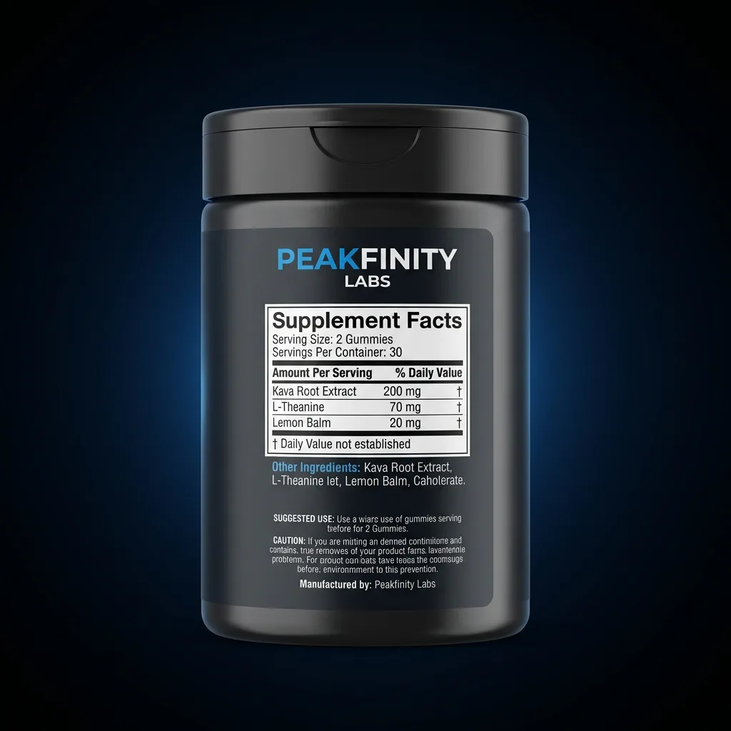 Kava Root Relaxation Gummies — representative back label artwork (Supplement Facts panel)
