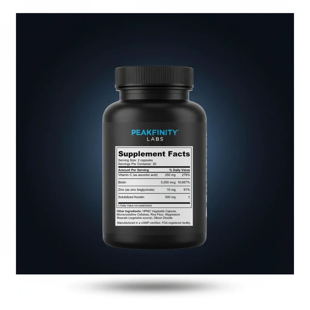 Keratin & Biotin Hair Strength Capsules back label and ingredient panel
