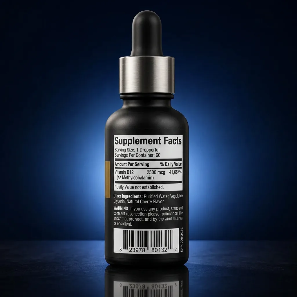 Kids High-Absorption Vitamin B12 Methylcobalamin Drops (Cherry) — representative back label artwork (Supplement Facts panel)