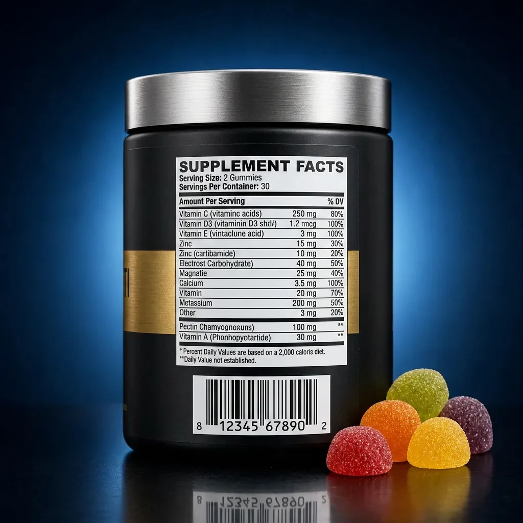 Kids Essential Multi-Nutrient Pectin Gummies with Vitamin C & Zinc — representative back label artwork (Supplement Facts panel)