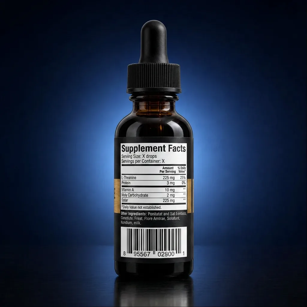 Kids High-Potency L-Theanine Liquid Drops for Mood & Stress Support — representative back label artwork (Supplement Facts panel)