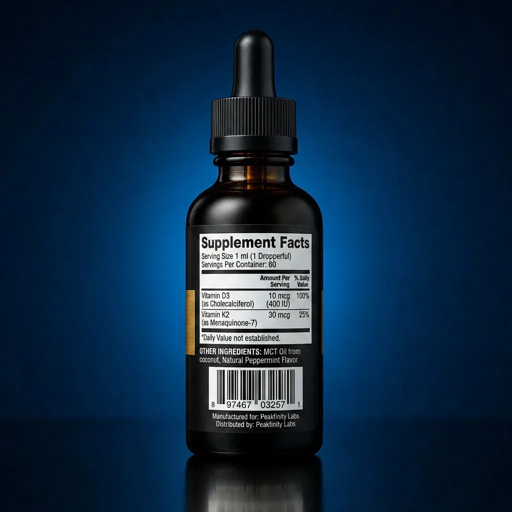 Kids Vitamin D3 + K2 (MK-7) Liquid Support in MCT & Olive Oil — representative back label artwork (Supplement Facts panel)
