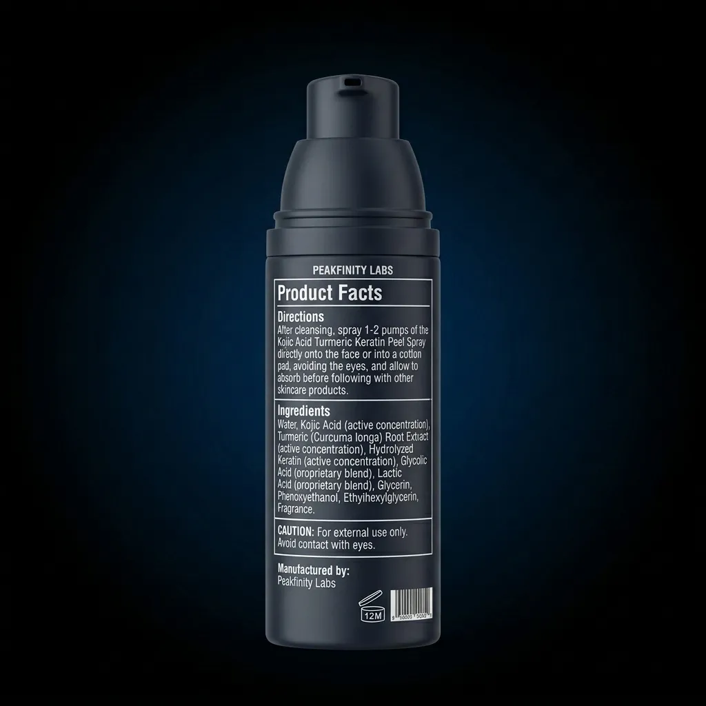 Kojic Acid Turmeric Keratin Peel Spray — representative back label artwork (Supplement Facts panel)
