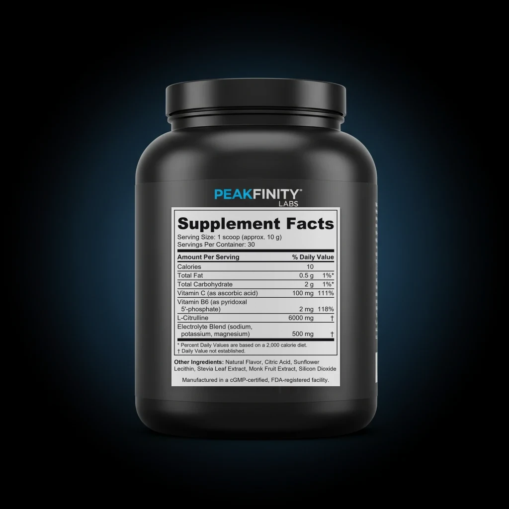 L-Citrulline 6000mg Pump Powder back label and ingredient panel