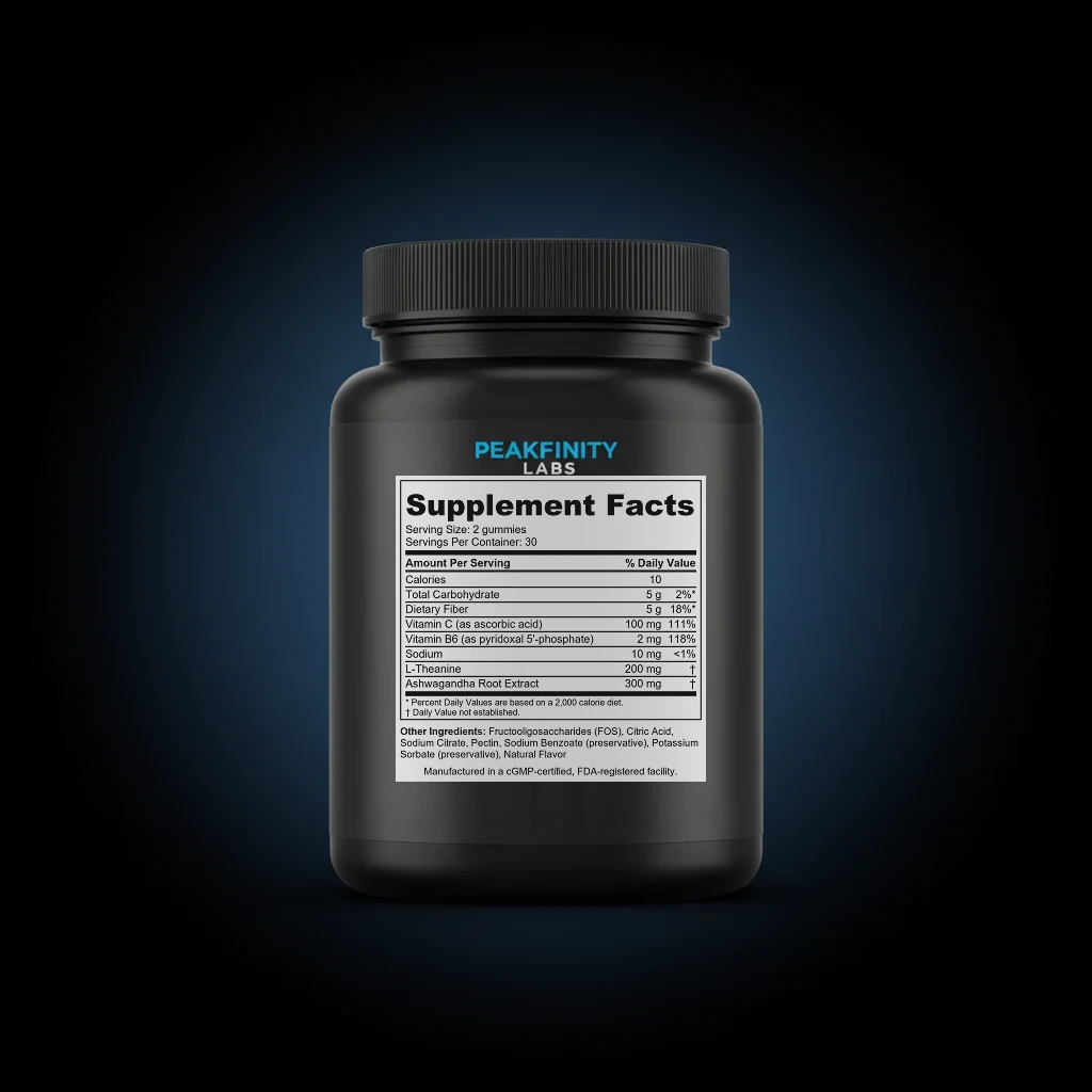 L-Theanine 200mg Calm Focus Gummies back label and ingredient panel