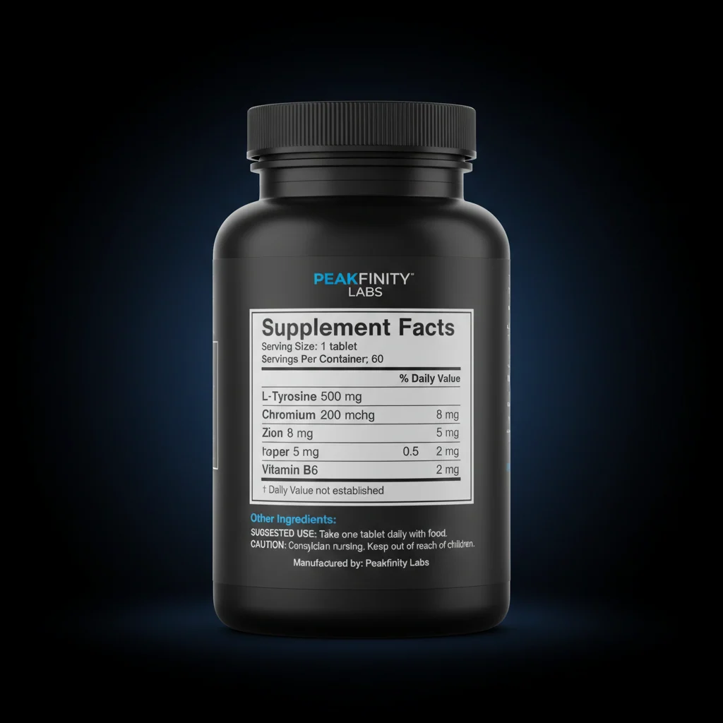 L-Tyrosine & Chromium Metabolic Tablets — back label / ingredients panel