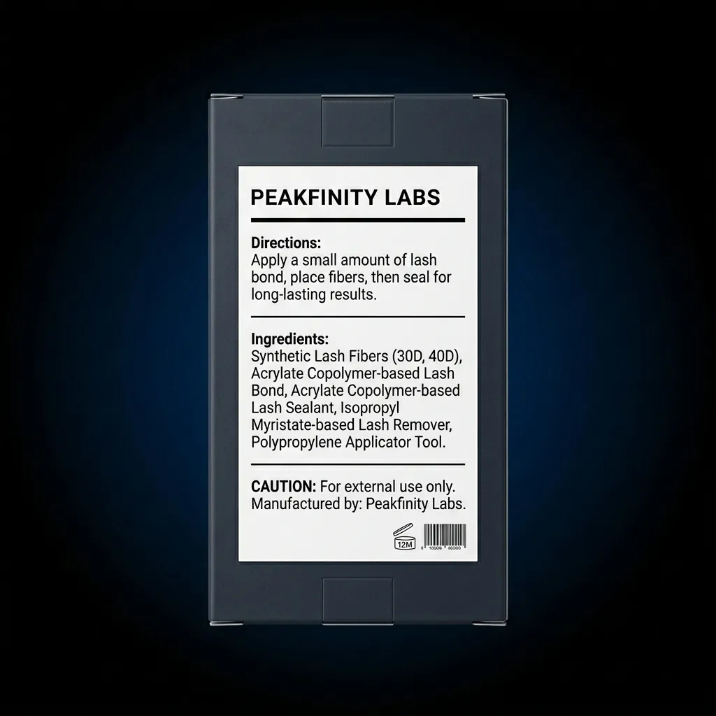 Private Label At-Home Lash Extension Kit — representative back label artwork (Supplement Facts panel)
