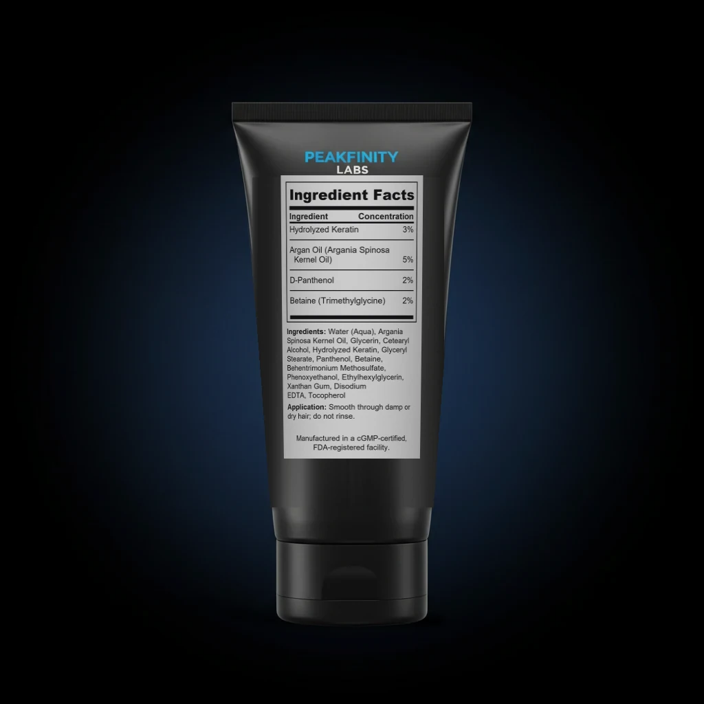 Leave-In Repair Cream with Keratin & Argan back label and ingredient panel