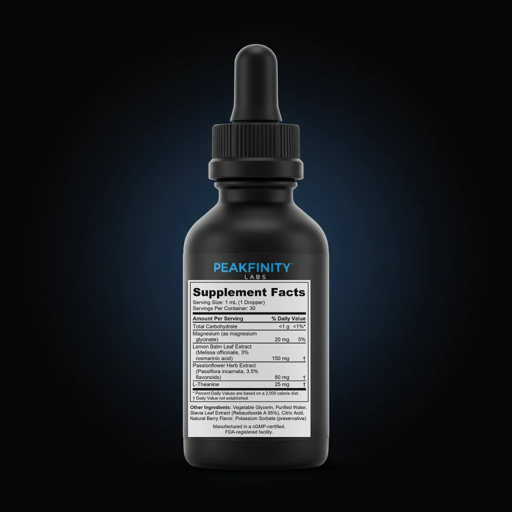 Lemon Balm & Passionflower Calm Sleep Liquid Drops back label and ingredient panel