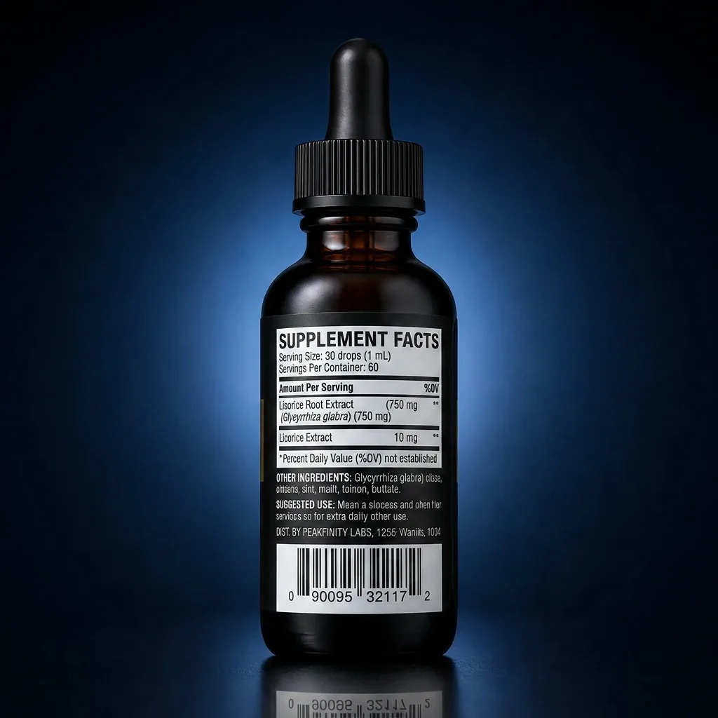 Licorice Root 750mg Concentrated Herbal Liquid Drops — representative back label artwork (Supplement Facts panel)