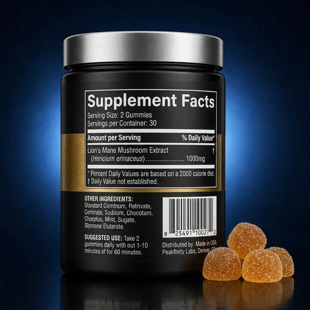 Lion's Mane Nootropic Support Gummies for Focus & Mood — representative back label artwork (Supplement Facts panel)