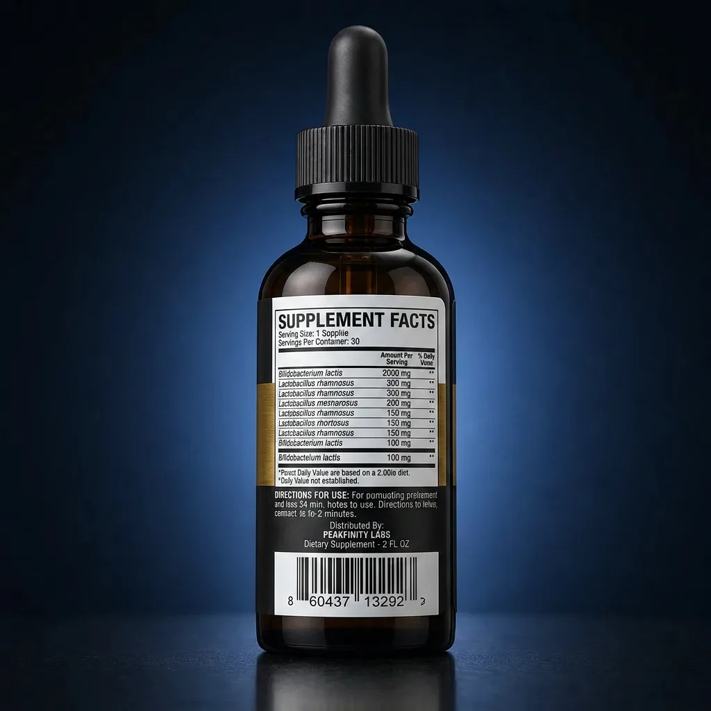 Liposomal 10-Strain Probiotic Liquid for Advanced Gut Health — representative back label artwork (Supplement Facts panel)