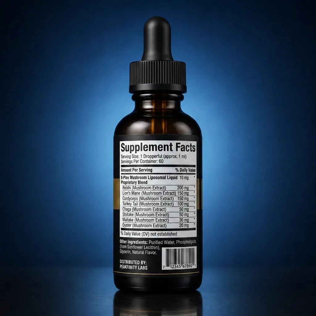 Liposomal 8-Plex Functional Mushroom Performance Liquid — representative back label artwork (Supplement Facts panel)