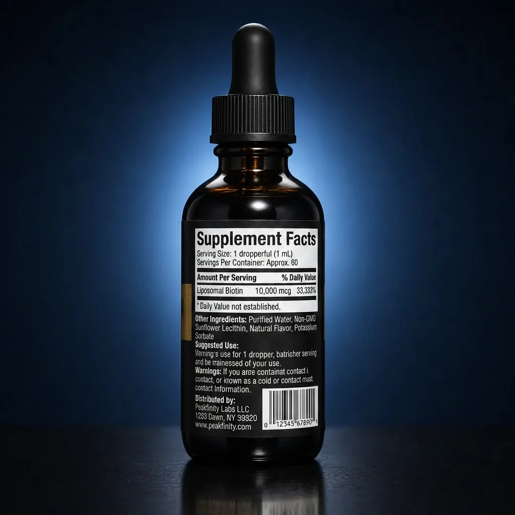 High-Potency Liposomal Biotin Liquid for Hair, Skin & Joint Support — representative back label artwork (Supplement Facts panel)