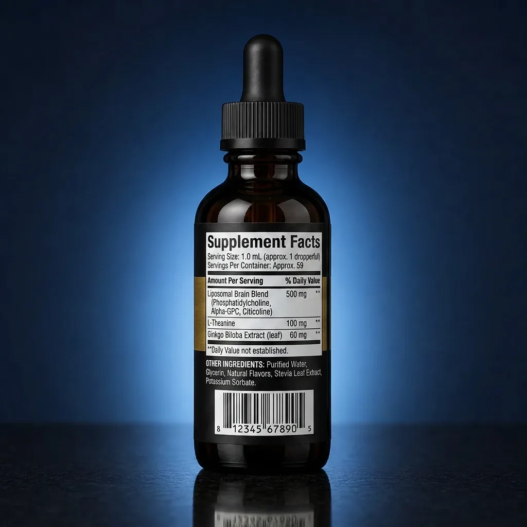 Liposomal Nootropic Focus Liquid with Lion's Mane & Theanine — representative back label artwork (Supplement Facts panel)
