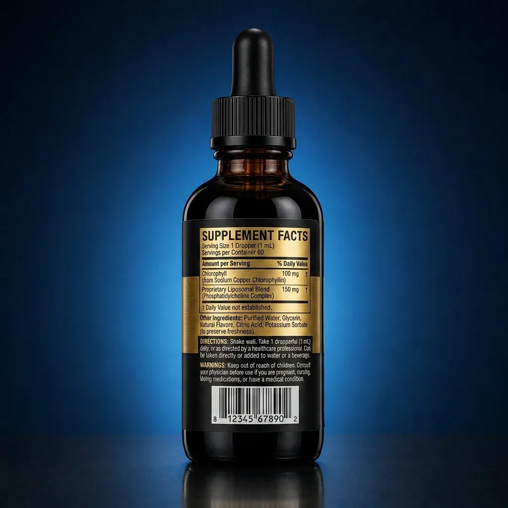 Liposomal Chlorophyll Detox & Weight Management Liquid — representative back label artwork (Supplement Facts panel)