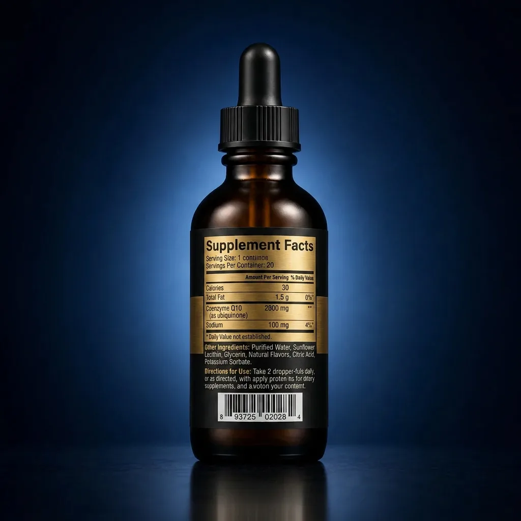 Liposomal Coenzyme Q10 Liquid for Cardiovascular & Energy Support — representative back label artwork (Supplement Facts panel)