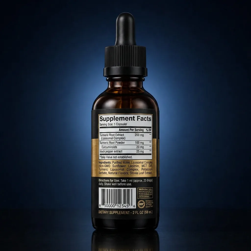 Liposomal High-Potency Turmeric Extract Liquid for Joint & Metabolic Health — representative back label artwork (Supplement Facts panel)
