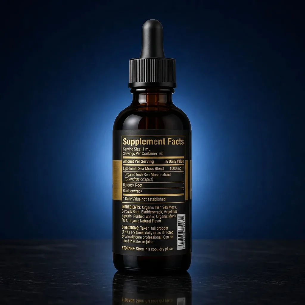 Liposomal Irish Sea Moss & Bladderwrack Mineral Blend Liquid — representative back label artwork (Supplement Facts panel)