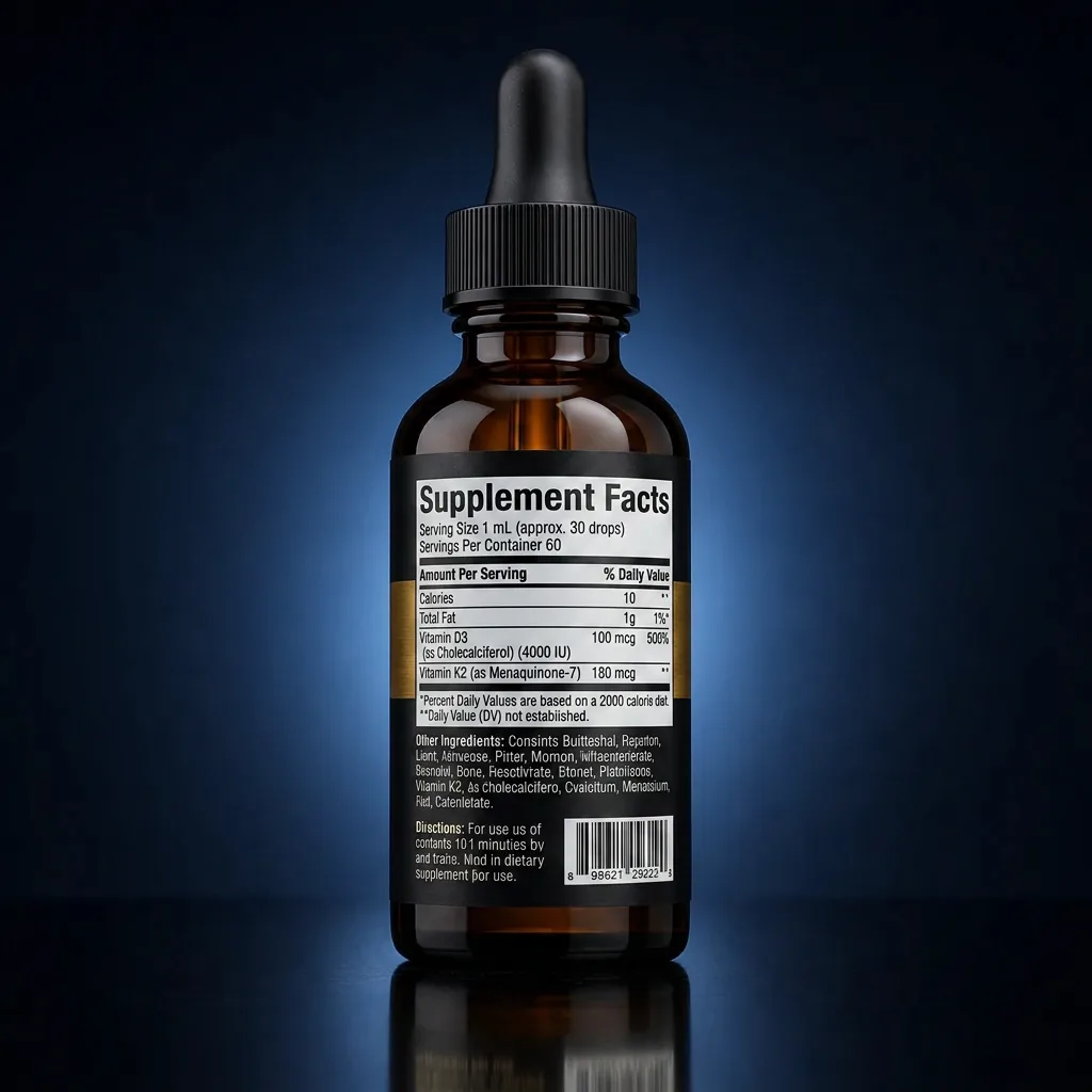 Liposomal Vitamin K2 + D3 Synergistic Bone & Immune Liquid — representative back label artwork (Supplement Facts panel)