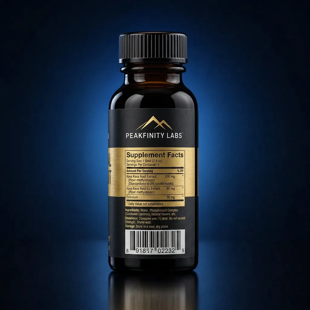 Liposomal Kava Root Relaxation Shot with Phospholipid Complex — representative back label artwork (Supplement Facts panel)
