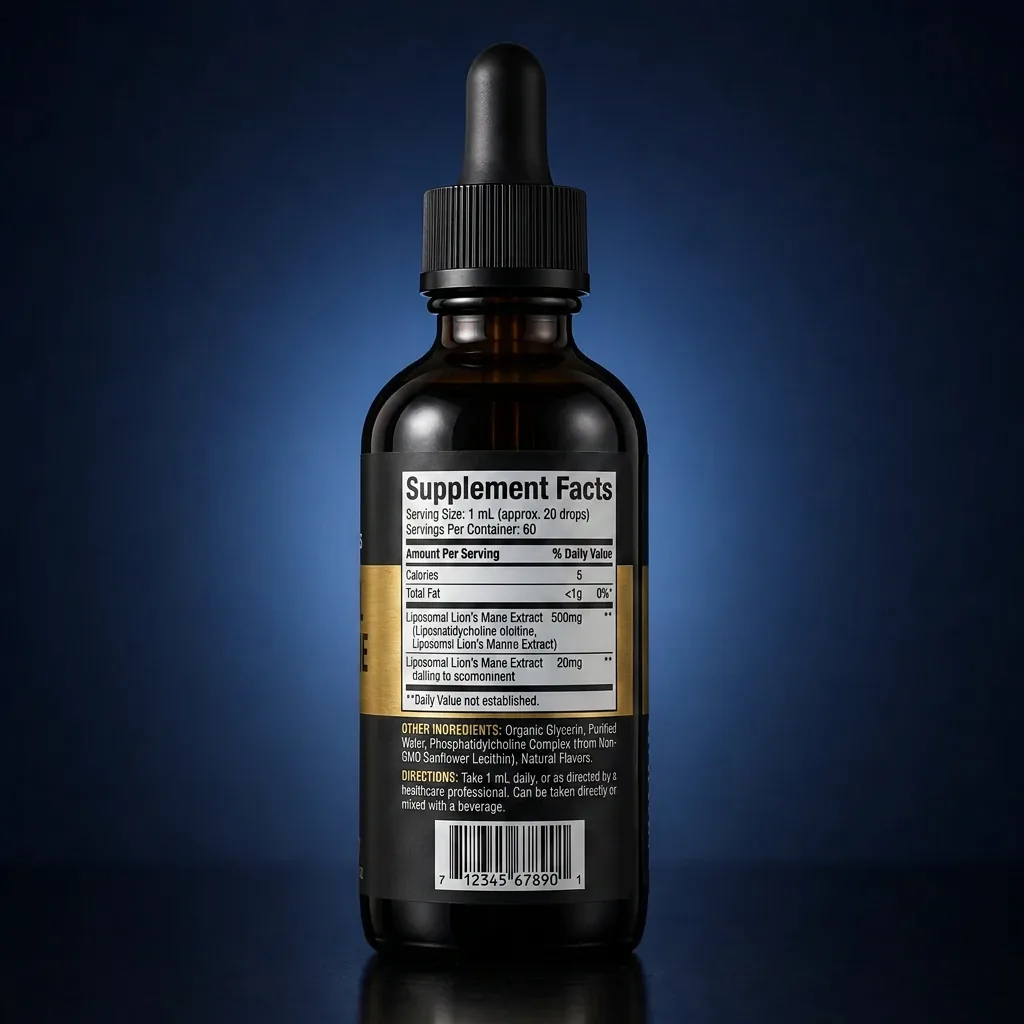 High-Potency Liposomal Lion's Mane 10:1 Extract Liquid — representative back label artwork (Supplement Facts panel)