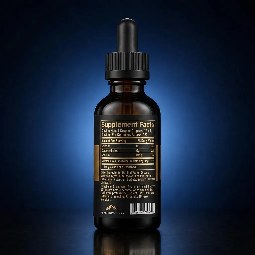 Rapid-Absorption Liposomal Melatonin 5mg Nighttime Liquid — representative back label artwork (Supplement Facts panel)