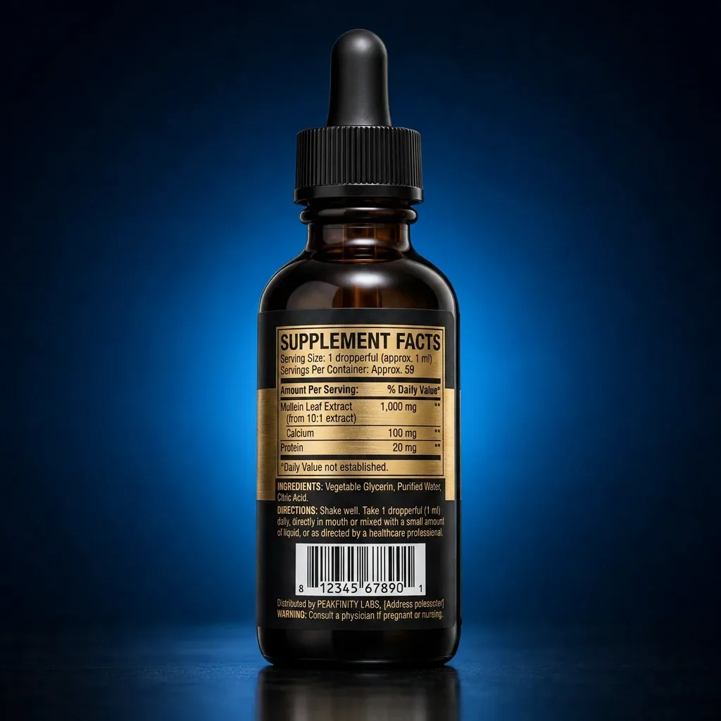 Liposomal Mullein Leaf 10:1 Respiratory Support Liquid — representative back label artwork (Supplement Facts panel)
