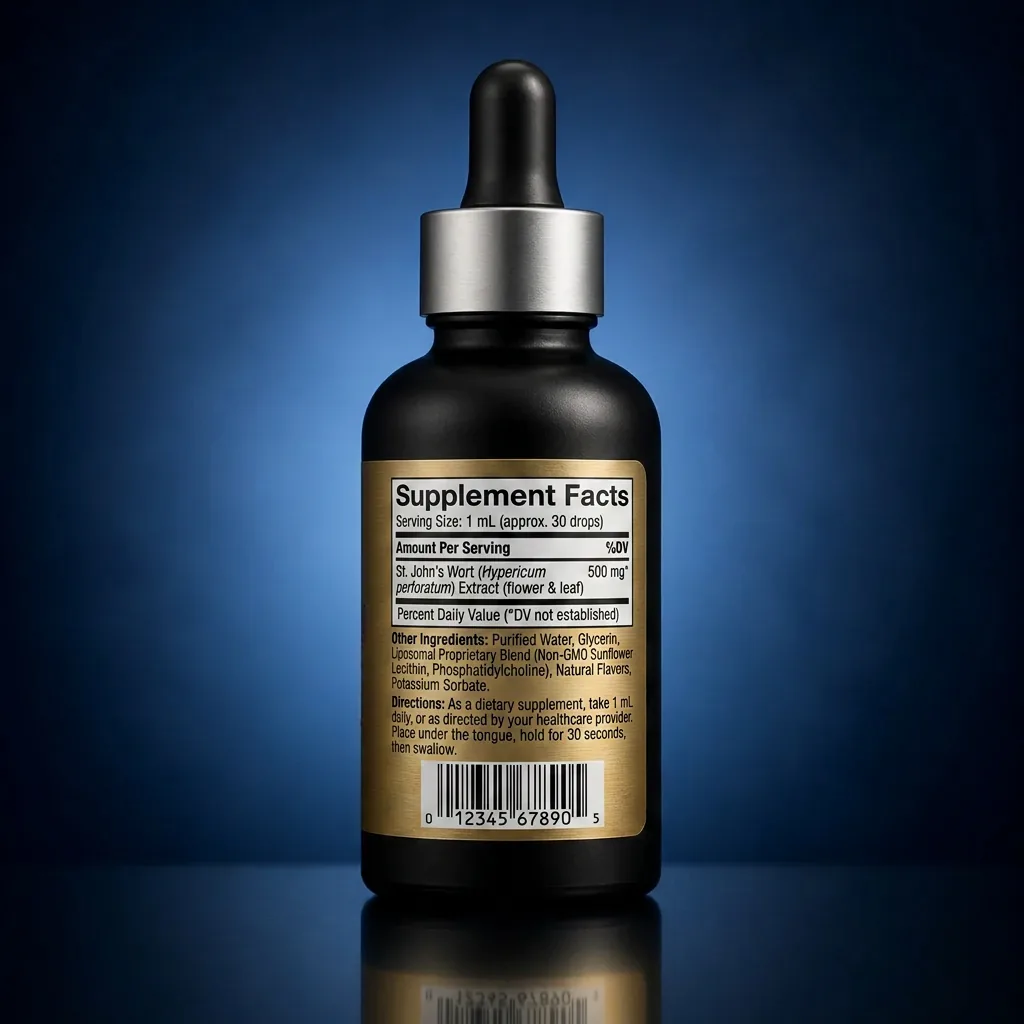 Liposomal St. John's Wort Liquid for Mood & Nervous System Support — representative back label artwork (Supplement Facts panel)