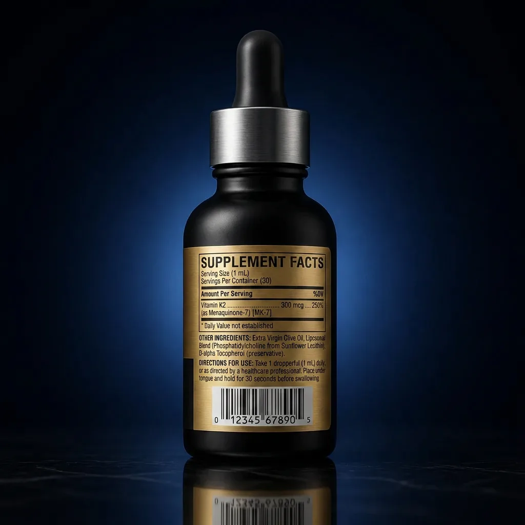 Liposomal Vitamin K2 300 mcg Liquid with Organic Olive Oil — representative back label artwork (Supplement Facts panel)