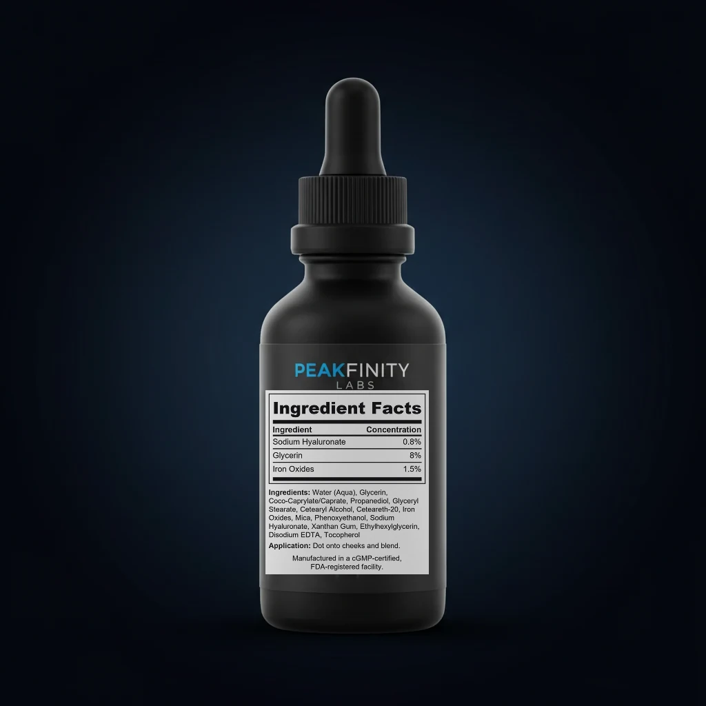 Liquid Blush with Hyaluronic Acid back label and ingredient panel