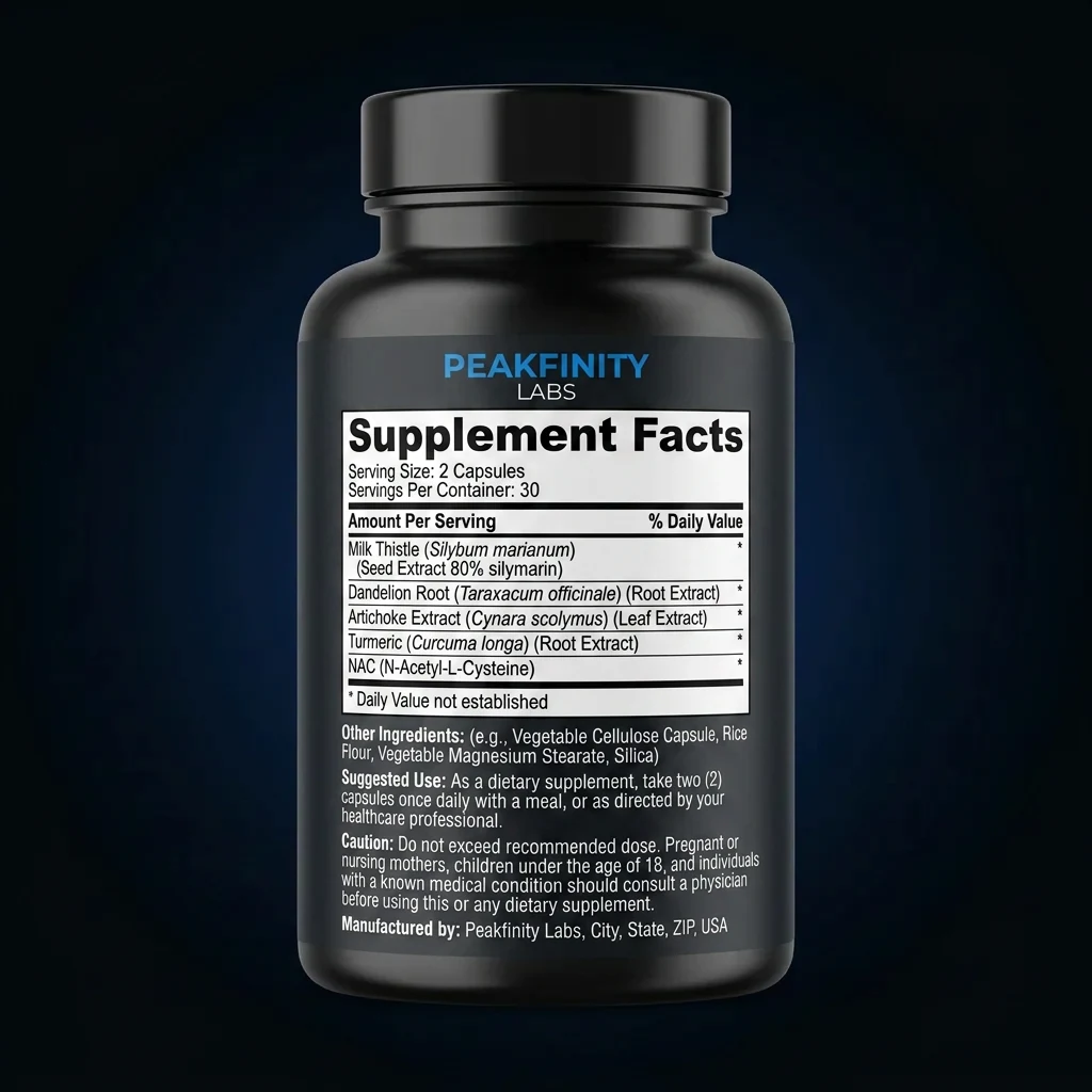 Liver Detox & Cleanse Capsules with Milk Thistle — representative back label artwork (Supplement Facts panel)
