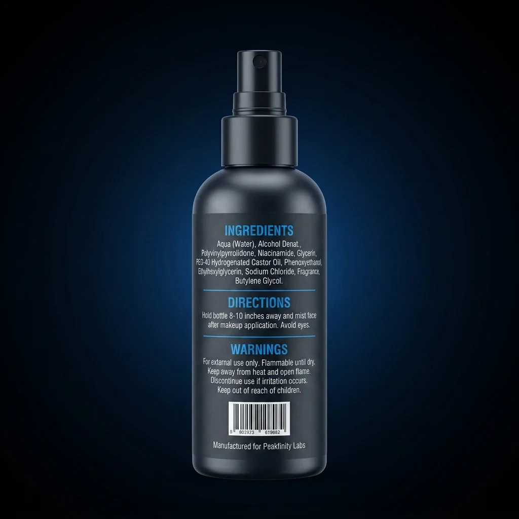 Long-Wear Makeup Setting Spray — representative back label artwork (Supplement Facts panel)