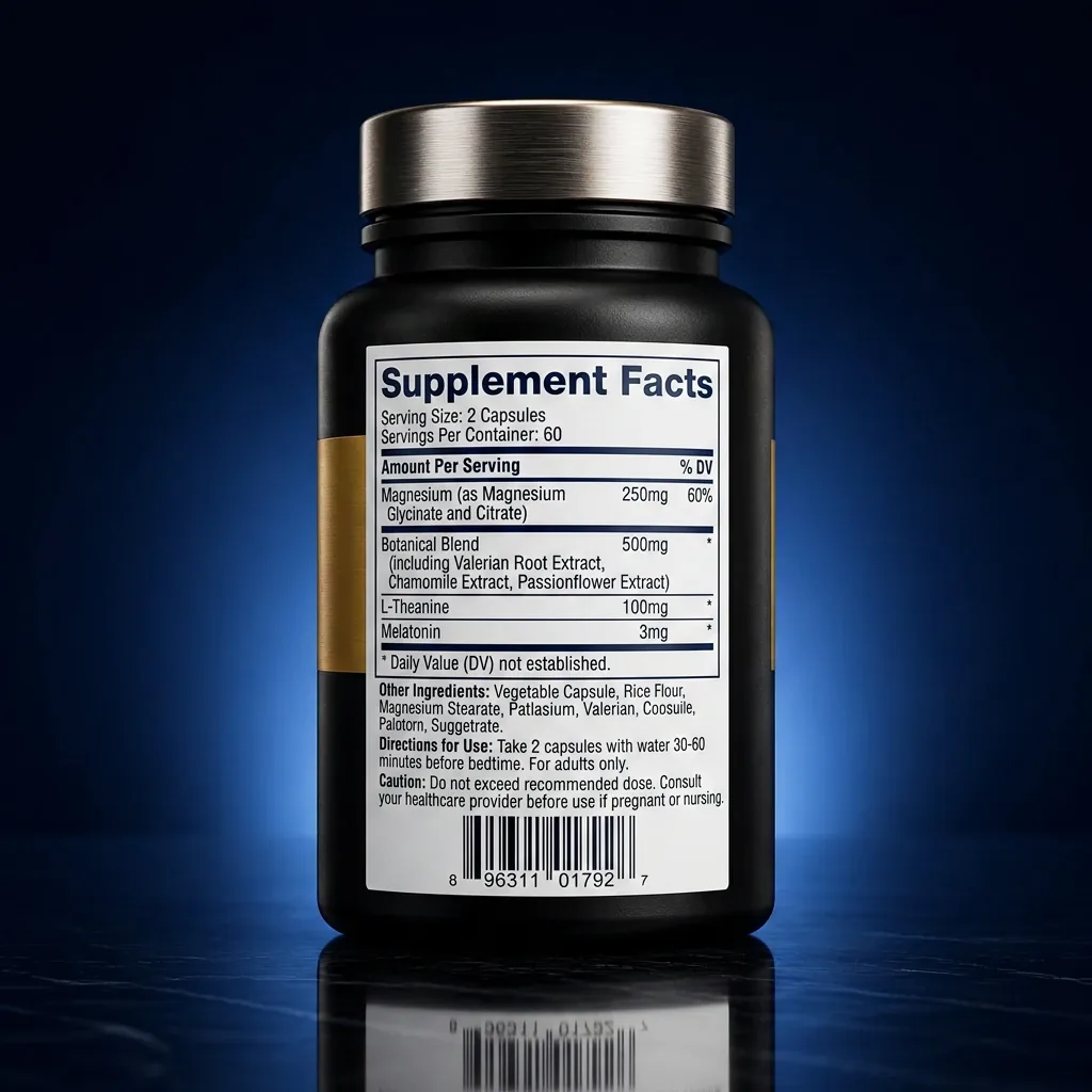 Magnesium & Botanical Restful Sleep Complex Capsules — representative back label artwork (Supplement Facts panel)