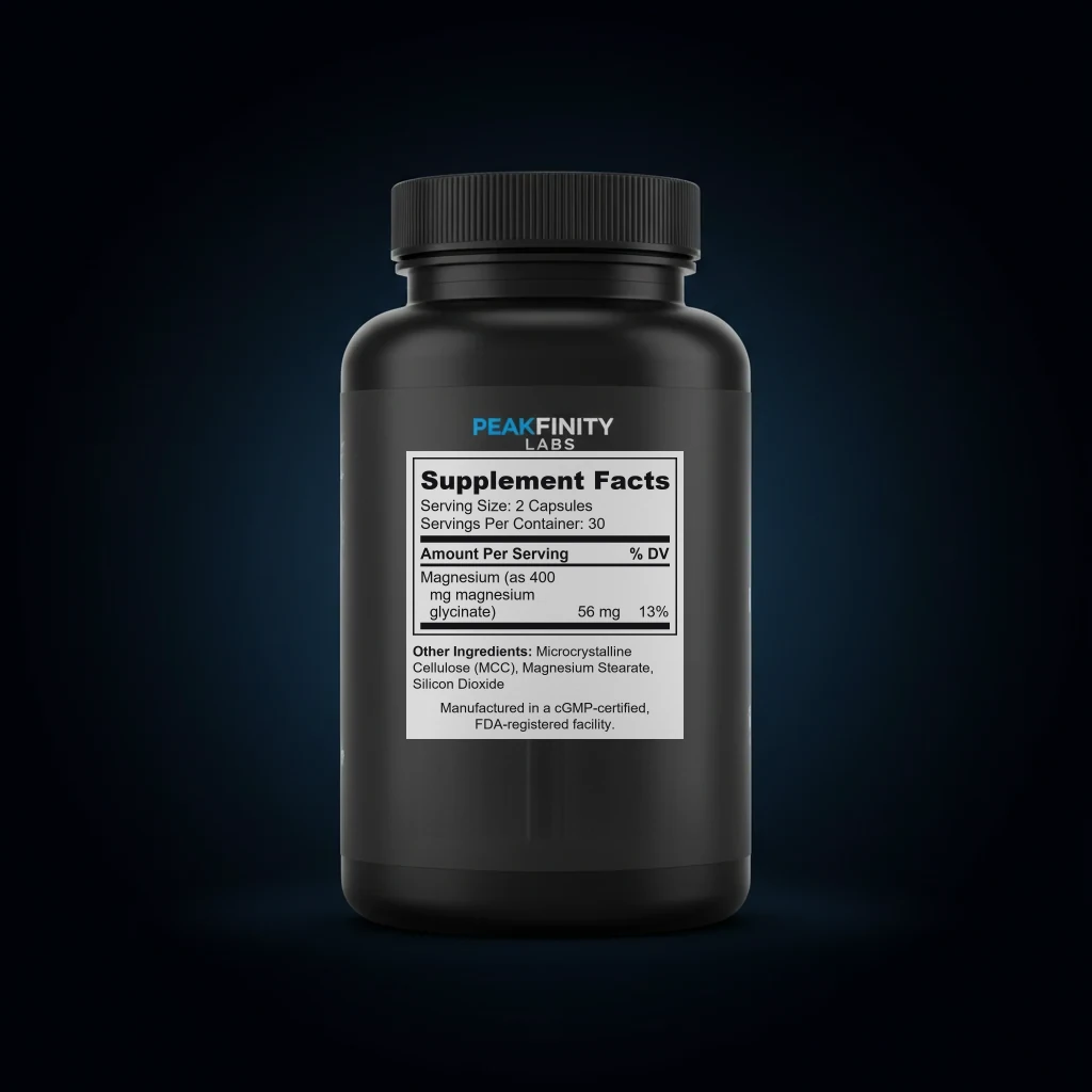 Magnesium Glycinate 400mg Capsules back label and ingredient panel