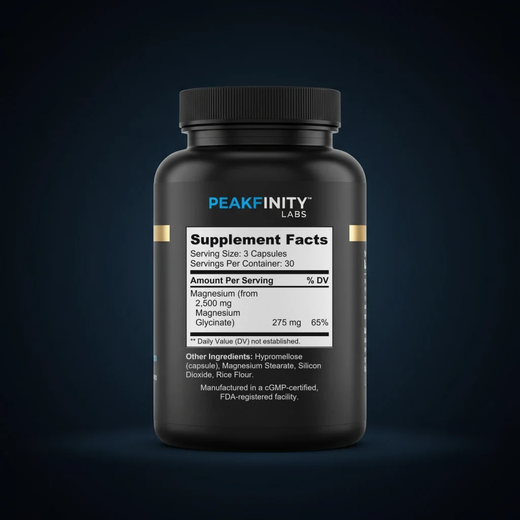 Magnesium Glycinate back label and ingredient panel