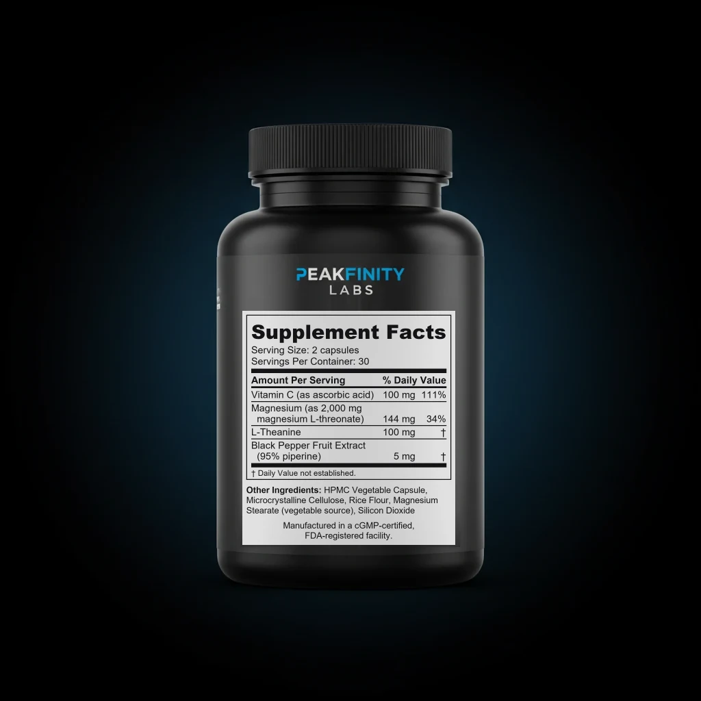 Magnesium L-Threonate 2000mg Brain & Sleep Capsules back label and ingredient panel