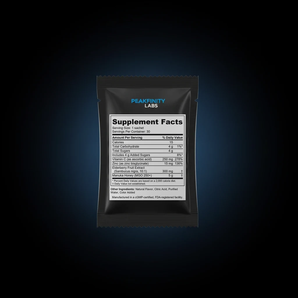 Manuka Honey & Elderberry Immune Sticks back label and ingredient panel