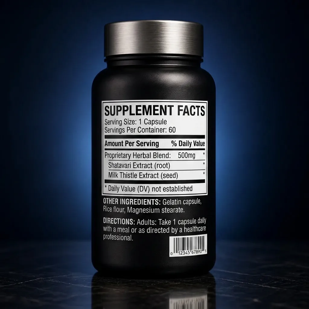 Maternal Hormonal Support Capsules with Shatavari & Milk Thistle — representative back label artwork (Supplement Facts panel)