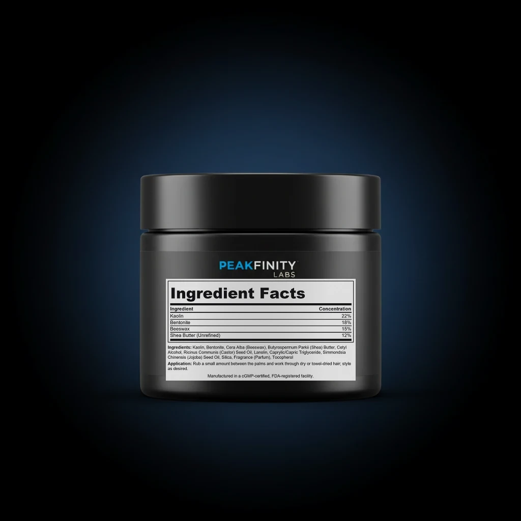 Matte Hold Hair Clay back label and ingredient panel