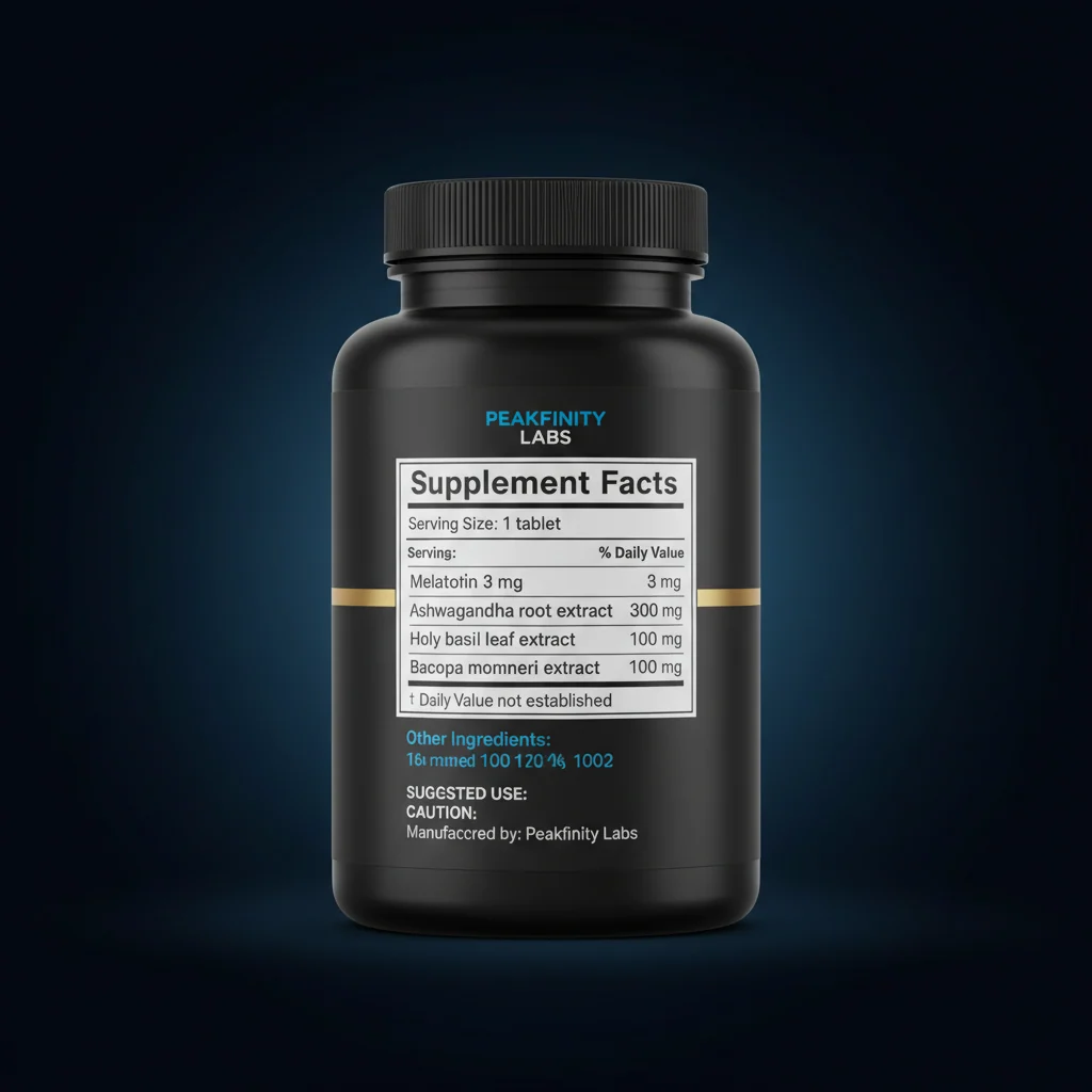 Melatonin, Ashwagandha & Brahmi Sleep Tablets — back label / ingredients panel