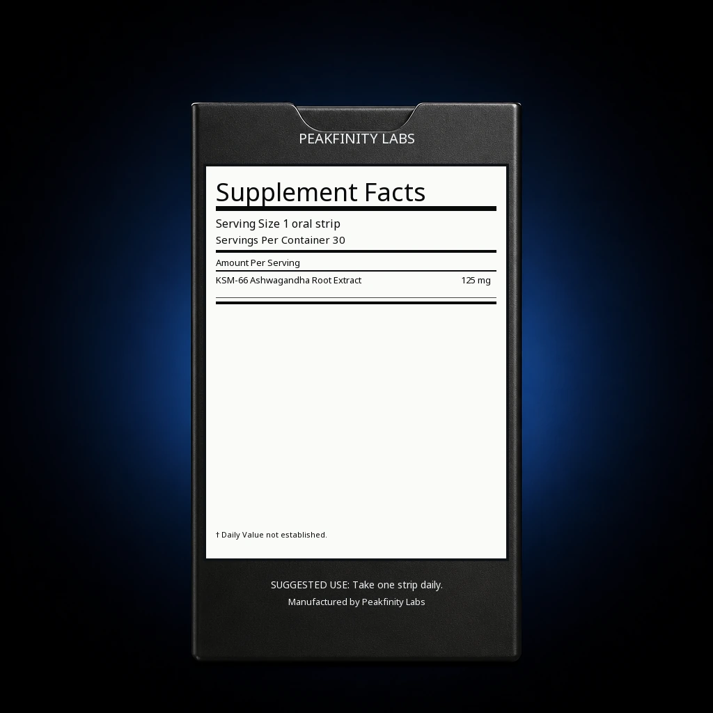 Melt-in-Mouth Ashwagandha KSM-66 Strips — back label / ingredients panel
